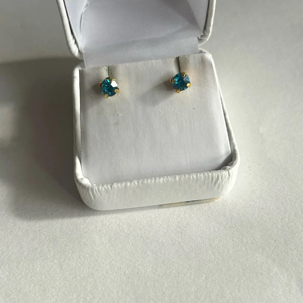3/$20 Small Cute Blue Crystal Gold Plated Circular Ball Gem Stud Earrings